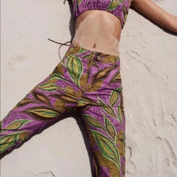 Zara Linen Blend Psychedelic Retro Print Pants Purple Womens XSmall - Picture 2 of 10